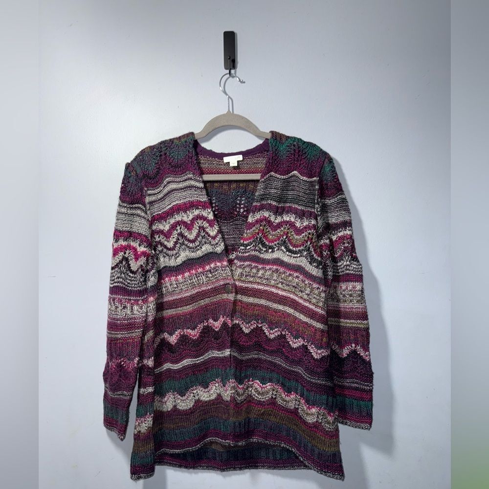 J.Jill womenโs multicolored wool-blend zig-zag cardigan sweater size medium EUC